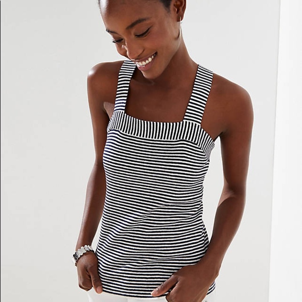 Loft Striped Square Neck Racerback Sweater Tank